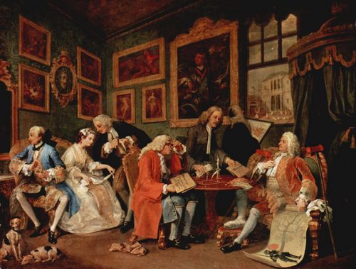 Hogarth, William: Gem�ldezyklus »Mariage � la Mode«, Szene: Der Ehevertrag