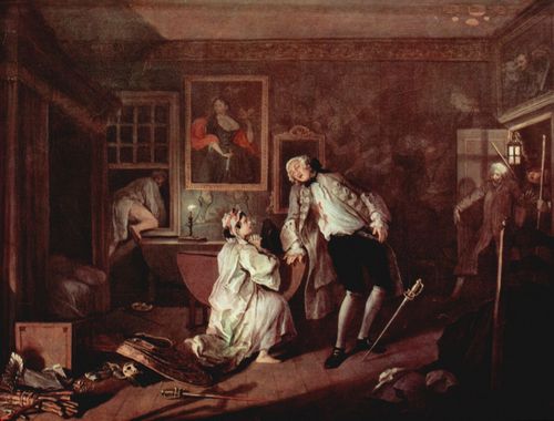 Hogarth, William: Gem�ldezyklus »Mariage � la Mode«, Szene: Die Ermordung des Grafen