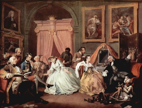 Hogarth, William: Gem�ldezyklus »Mariage � la Mode«, Szene: Morgendlicher Empfang der Comtesse
