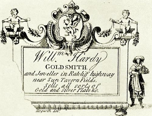 Hogarth, William: Gesch�ftskarte f�r den Goldschmied William Hardy