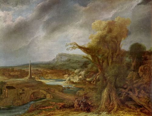 Rembrandt Harmensz. van Rijn: Landschaft mit Obelisk