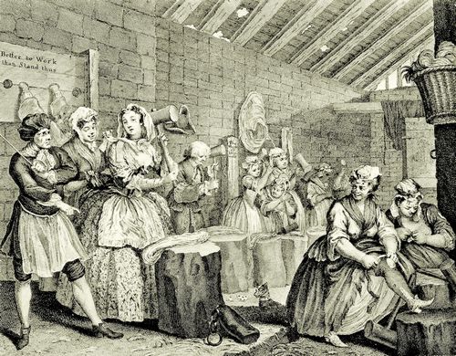 Hogarth, William: Folge »Das Leben einer Dirne«, Viertes Blatt: Szene im Gef�ngnis von Bridewell