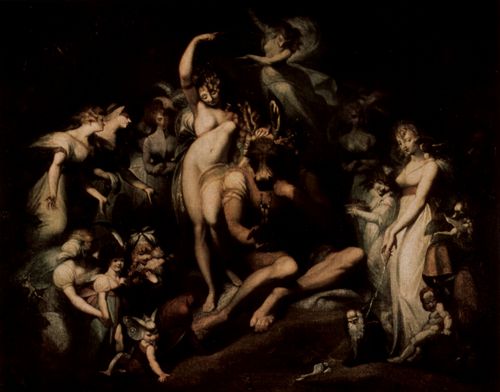 F�ssli, Johann Heinrich: Die Elfenk�nigin Titania streichelt den eselsk�pfigen Zettel