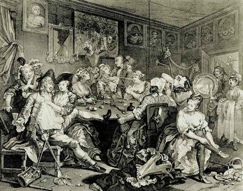 Hogarth, William: Folge »Das Leben eines W�stlings«, Drittes Blatt: Szene in der Schenke, zweite Fassung