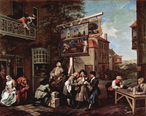Hogarth, William: Gem�ldeserie »Wahlzyklus«, Szene: Wahlpropaganda