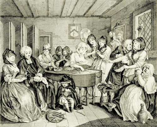 Hogarth, William: Folge »Das Leben einer Dirne«, Sechstes Blatt: Das Begr�bnis
