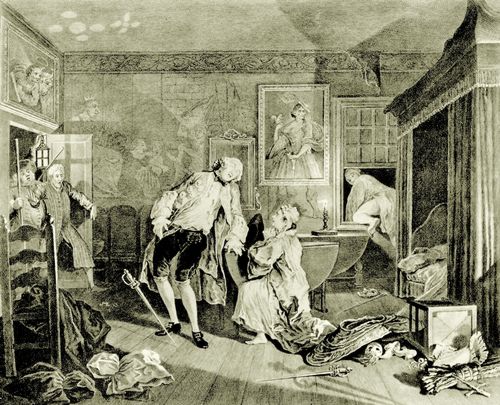 Hogarth, William: Folge »Heirat nach der Mode«, F�nftes Blatt: Der Tod des Grafen