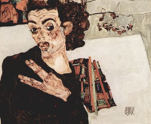 Schiele, Egon: Selbstportr�t mit schwarzem Tongef��