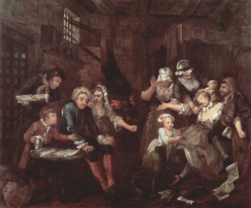 Hogarth, William: Gem�ldefolge »Der Lebensweg eines W�stlings«, Szene: Das Gef�ngnis