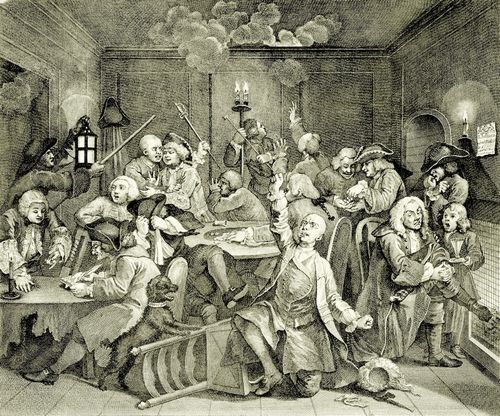 Hogarth, William: Folge »Das Leben eines W�stlings«, Sechstes Blatt: Szene in einem Spielkasino, zweite Fassung