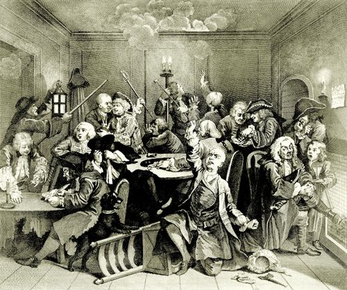 Hogarth, William: Folge »Das Leben eines W�stlings«, Sechstes Blatt: Szene in einem Spielkasino, erste Fassung