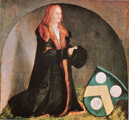 D�rer, Albrecht: Heller-Altar, linker Fl�gel unten, Szene: Der Stifter Jacob Heller mit Wappen