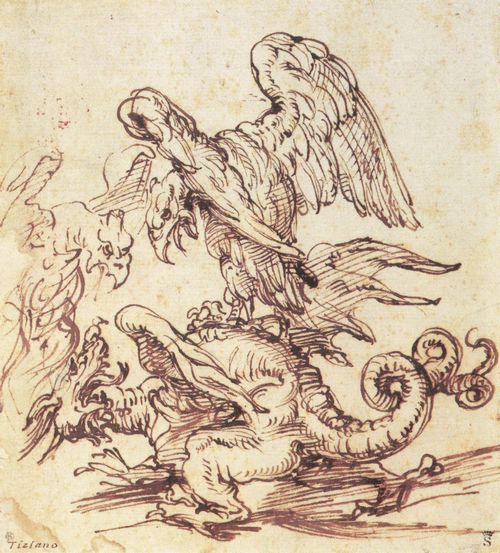 Tizian: Adler greifen einen Drachen an