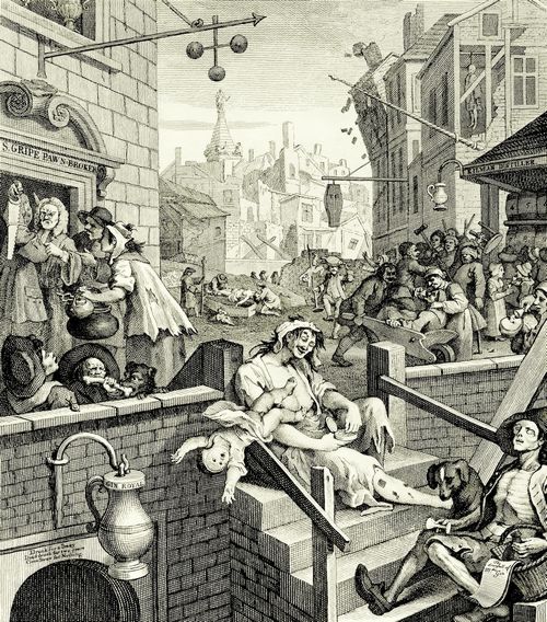Hogarth, William: Folge »Bierstra�e und Branntweingasse«, Branntweingasse