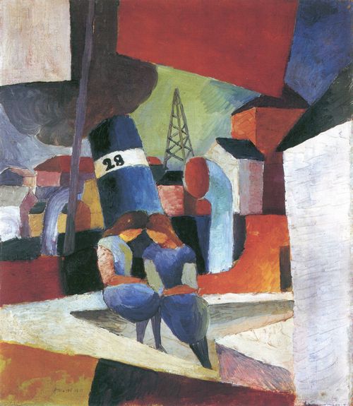 Macke, August: Hafenbild mit Kindern auf der Mauer: Dusiburger Hafen