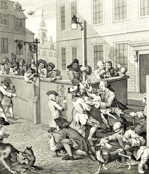 Hogarth, William: Folge »Die vier Stationen der Grausamkeit«, Die erste Station der Grausamkeit