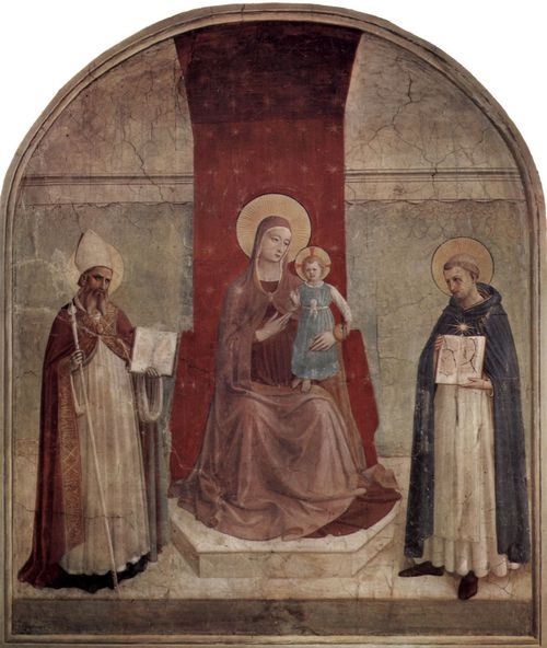 Angelico, Fra: Freskenzyklus im Dominikanerkloster San Marco in Florenz, Szene: Thronende Madonna mit Hl. Dominikus und Hl. Zenobius