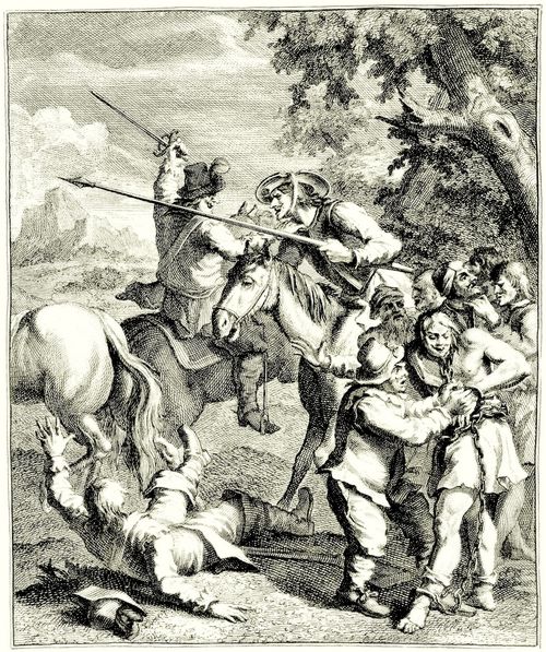 Hogarth, William: Illustration zu Cervantes »Don Quichote«, Don Quichote befreit die Galeerenstr�flinge