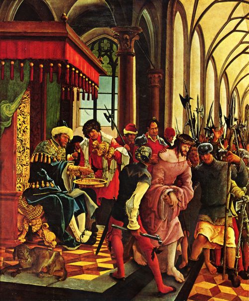 Altdorfer, Albrecht: Sebastiansaltar des AugustinerChorherrenstifts St. Florian bei Linz, linker Innenfl�gel zur Passion Christi, Szene: Handwaschung des Pilatus