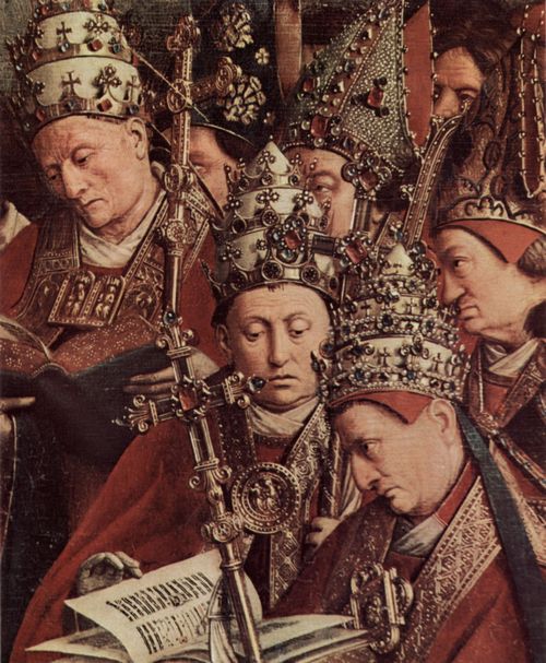 Eyck, Jan van: Genter Altar, Altar des Mystischen Lammes, Haupttafel, Szene: Die Anbetung des mystischen Lammes, Detail