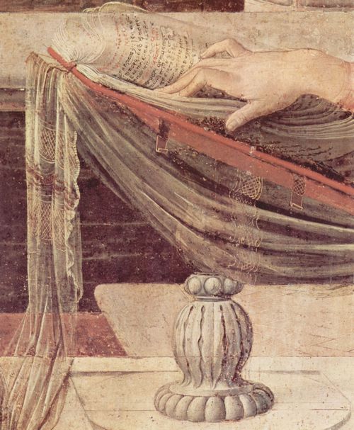 Leonardo da Vinci: Verk�ndigung an Maria, Detail: Hand der Maria in der Bibel