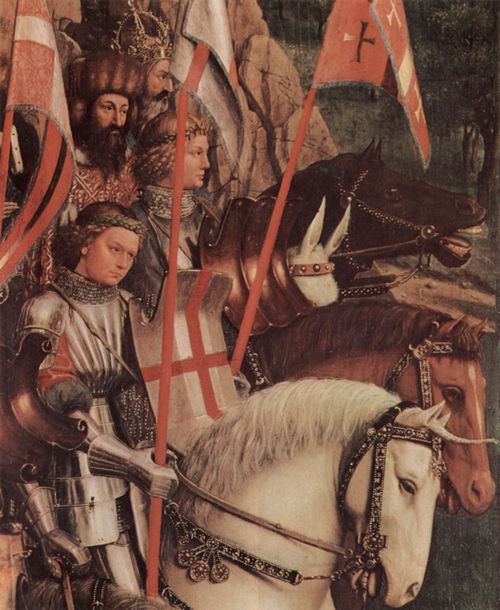 Eyck, Jan van: Genter Altar, Altar des Mystischen Lammes, linker Fl�gel, unten, innere Szene: Die Gerechten Ritter (Kopie), Detail