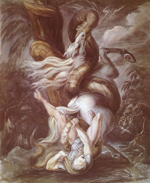 F�ssli, Johann Heinrich: Reiter von Riesenschlange �berfallen