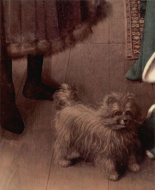 Eyck, Jan van: Arnolfini-Hochzeit, Hochzeitsbild des Giovanni Arnolfini und seine Frau Giovanna Cenami, Detail: Hund