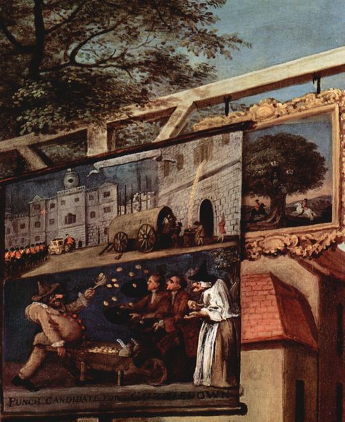 Hogarth, William: Gem�ldeserie »Wahlzyklus«, Szene: Wahlpropaganda, Detail