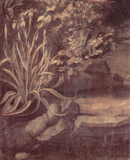 Leonardo da Vinci: Madonna in der Felsengrotte, Szene: Maria mit Christuskind, Johannes dem T�ufer als Kind und einem Engel, Detail