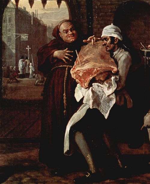 Hogarth, William: Vor dem Tor von Calais (Das Roastbeef von Alt-England), Detail