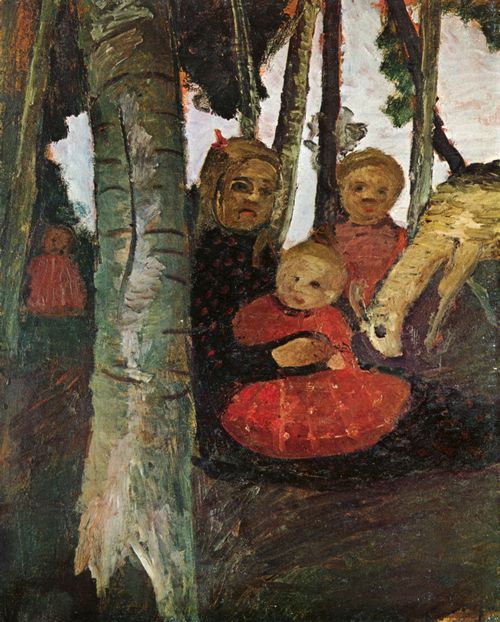 Modersohn-Becker, Paula: Drei Kinder mit Ziege im Birkenwald