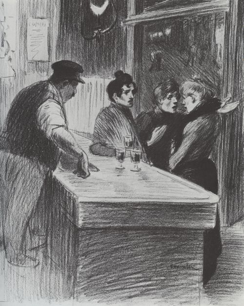 Steinlen, Theophile Alexandre: Diskutierende Frauen an der Theke
