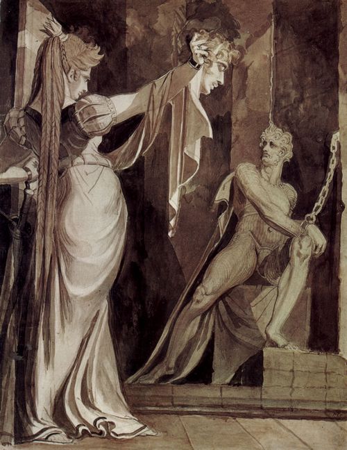 F�ssli, Johann Heinrich: Kriemhild zeigt Hagen das Haupt Gunthers