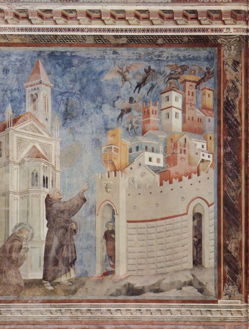 Giotto di Bondone: Fresken in der Kirche San Francesco in Assisi, Szene: Die Verteibung der Teufel aus Arezzo