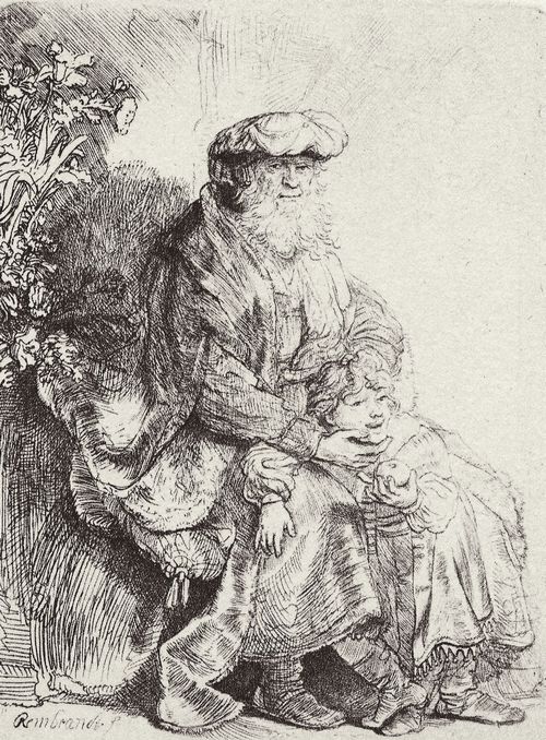 Rembrandt Harmensz. van Rijn: Abraham, Isaak liebkosend