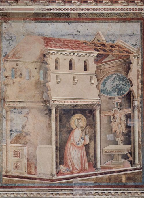 Giotto di Bondone: Fresken in der Kirche San Francesco in Assisi, Szene: Gebet des Hl. Franziskus in San Damiano (Franziskus erh�lt vom Kruzifix die Weisung das zerst�rte Geb�ude wieder aufzubauen)