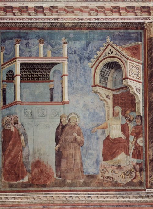 Giotto di Bondone: Fresken in der Kirche San Francesco in Assisi, Szene: Die Feuerprobe vor dem Sultan