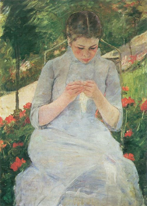 Cassatt, Mary: Junge Frau beim N�hen im Garten