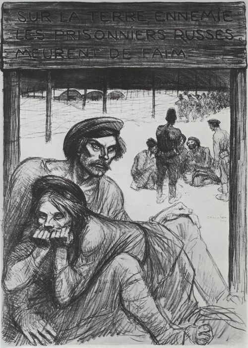 Steinlen, Theophile Alexandre: Die russischen Kriegsgefangenen sterben im Feindesland den Hungertod