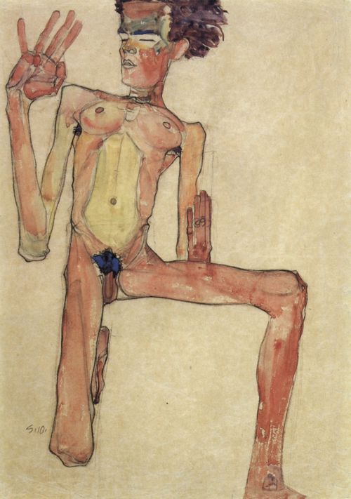 Schiele, Egon: Kniender Akt, Selbstportr�t