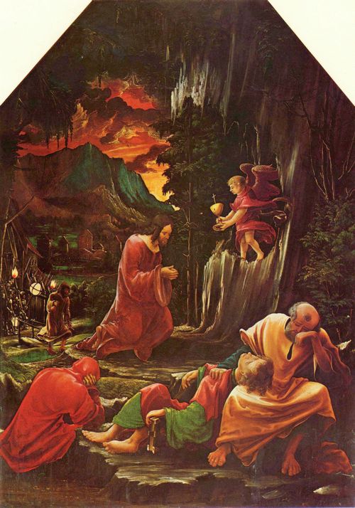 Altdorfer, Albrecht: Sebastiansaltar des AugustinerChorherrenstifts St. Florian bei Linz, linker Innenfl�gel zur Passion Christi, Szenen oben links: Christus am �lberg