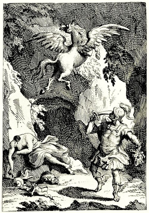Hogarth, William: Illustration zum Gedicht »Perseus und Andromeda« von Lewis Theobald, Frontispiz: Perseus mit dem Haupt der Medusa