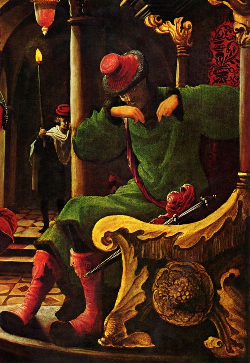 Altdorfer, Albrecht: Sebastiansaltar des AugustinerChorherrenstifts St. Florian bei Linz, rechter Innenfl�gel zur Passion Christi, Szenen: Christus vor Kaiphas, Detail