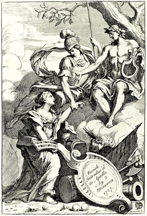 Hogarth, William: Minerva stellt dem Gott Apollo die Muse der Musik vor