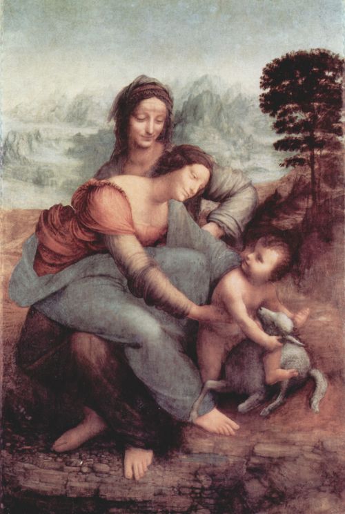 Leonardo da Vinci: Hl. Anna selbdritt, Szene: Hl. Anna, Maria, Christuskind mit Lamm