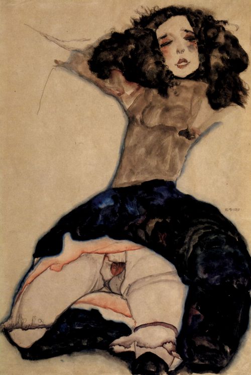 Schiele, Egon: Schwarzhaariges M�dchen mit hochgeschlagenem Rock