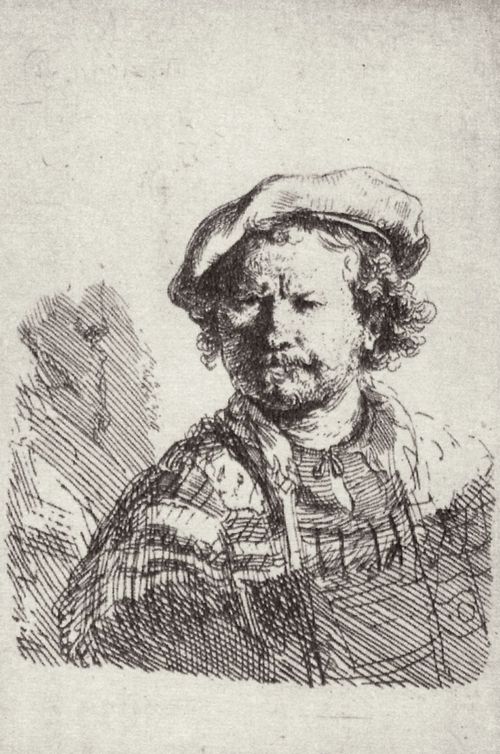 Rembrandt Harmensz. van Rijn: Selbstportr�t mit der flachen Kappe