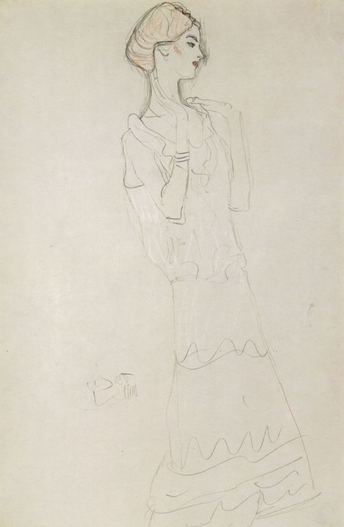 Klimt, Gustav: Im Profil stehende weibliche Figur mit erhobenen Armen