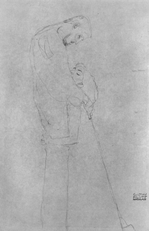 Klimt, Gustav: Kniende Frau, sich an stehenden Mann anschmiegend, im Profil
